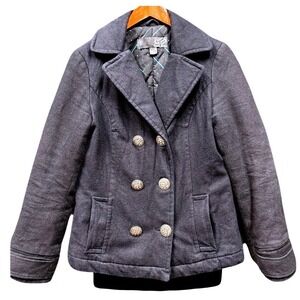 Fox Quilted Lined Pea Coat Women's Med Gray Insulated Buttons Classic Retro‎